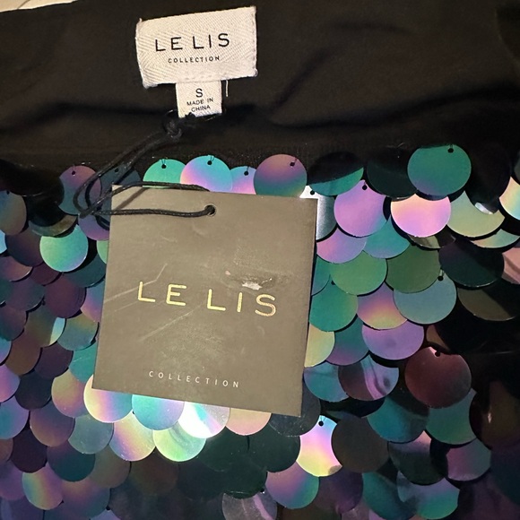 Le Lis Sequin Bubble Mini Skirt Green Blue Cocktail - Picture 3 of 6